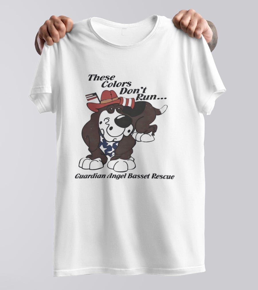 These Colors Don't Run Guardian Angel Basset Rescue Patriotic Dog Breed Cowboy Hat And Bandana T-Shirt