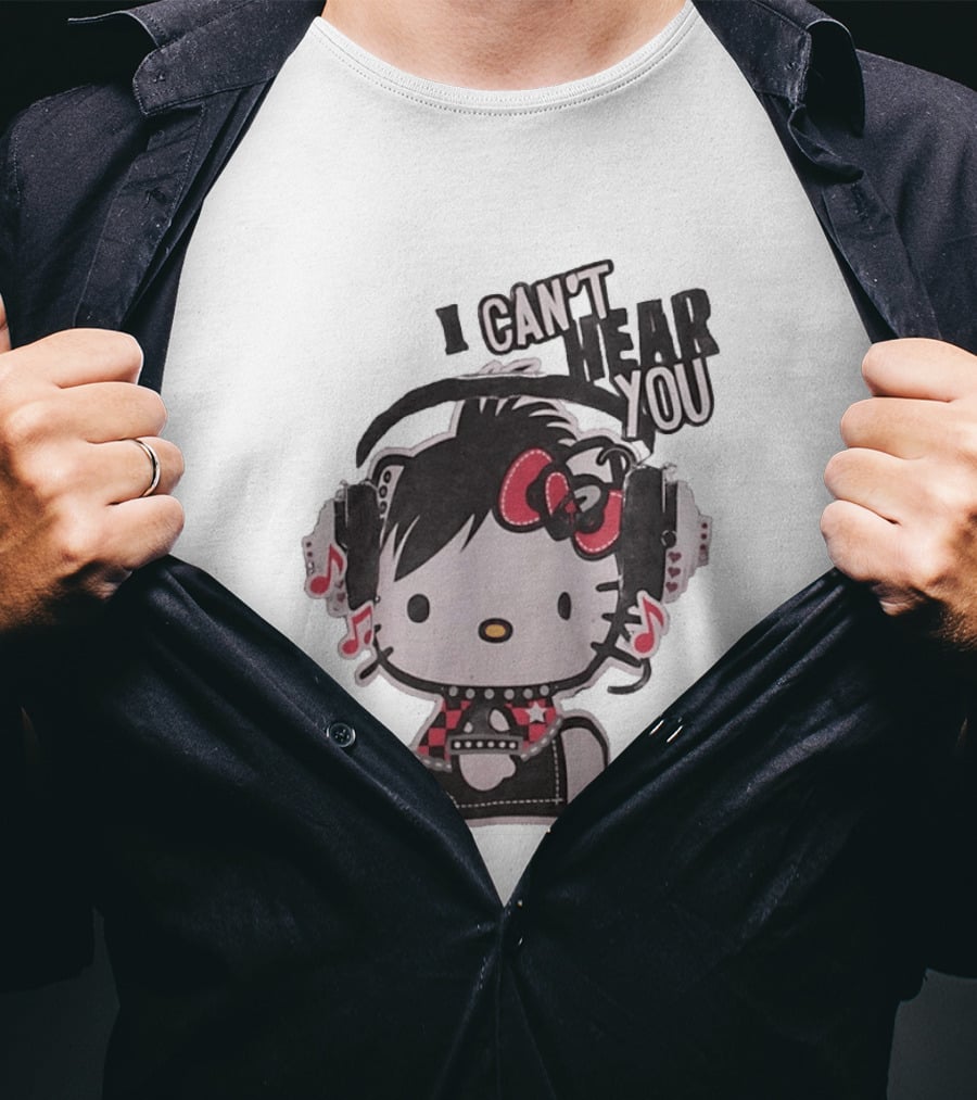 Hello Kitty I Can't Hear You Headphones Music Emo T-Shirt