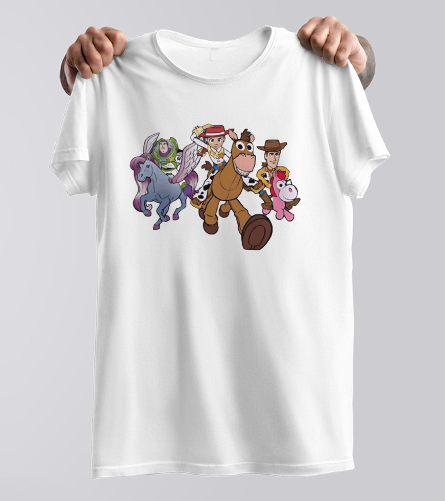 Buzz Lightyear Jessie Bullseye Woody And Buttercup Unicorn Toy Story Characters Running T-Shirt