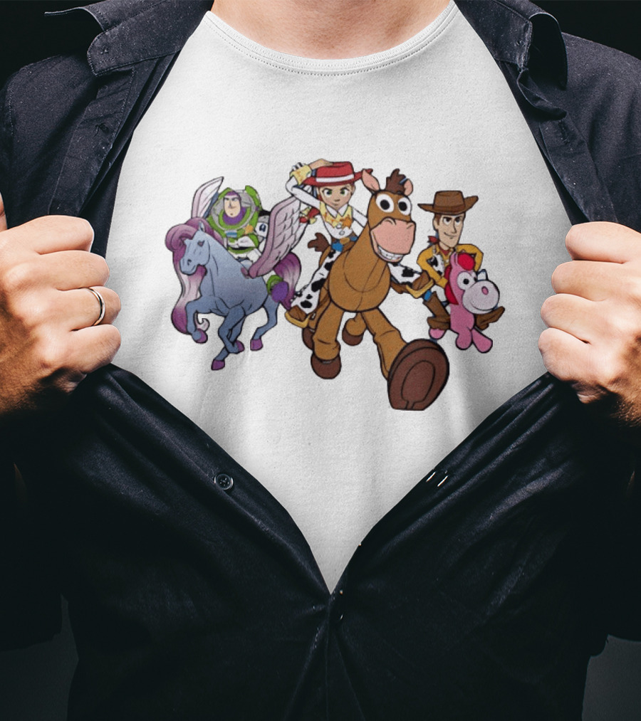 Buzz Lightyear Jessie Bullseye Woody And Buttercup Unicorn Toy Story Characters Running T-Shirt