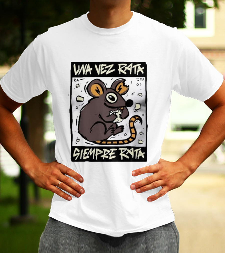 Una Vez Rata Siempre Rata Cartoon Rat Eating Cheese Spanish T-Shirt