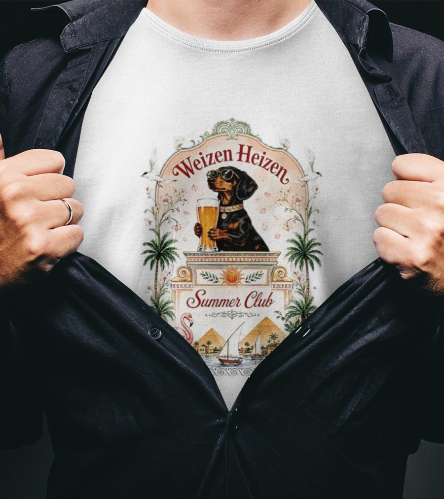 Weizen Heizen Dachshund Beer Summer Club Palm Flamingo Pyramid Sailboat T-Shirt