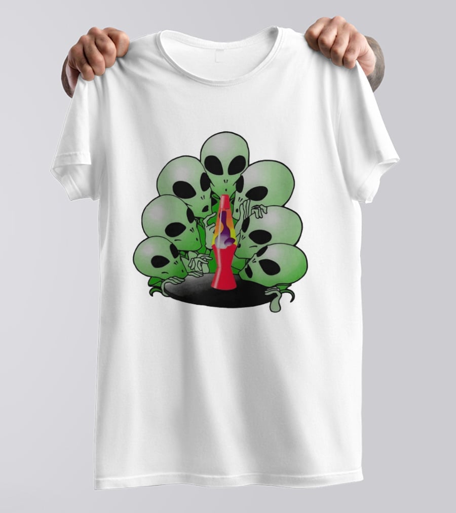 Aliens Gathering Around Colorful Lava Lamp T-Shirt