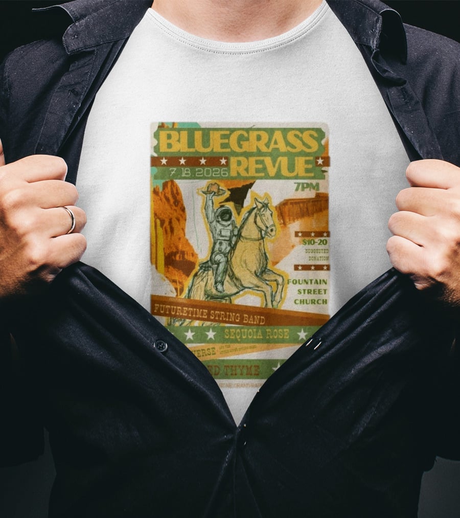 Bluegrass Revue Grand Rapids MI July 18 2026 Futuretime String Band Sequoia Rose Red Thyme T-Shirt