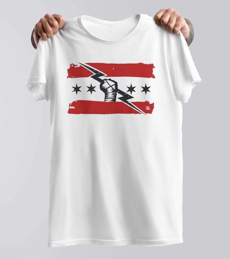 CM Punk Chicago Flag Fist Lightning Bolt Stars T-Shirt