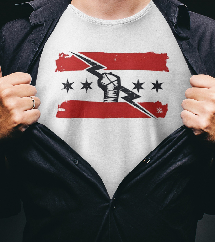 CM Punk Chicago Flag Fist Lightning Bolt Stars T-Shirt