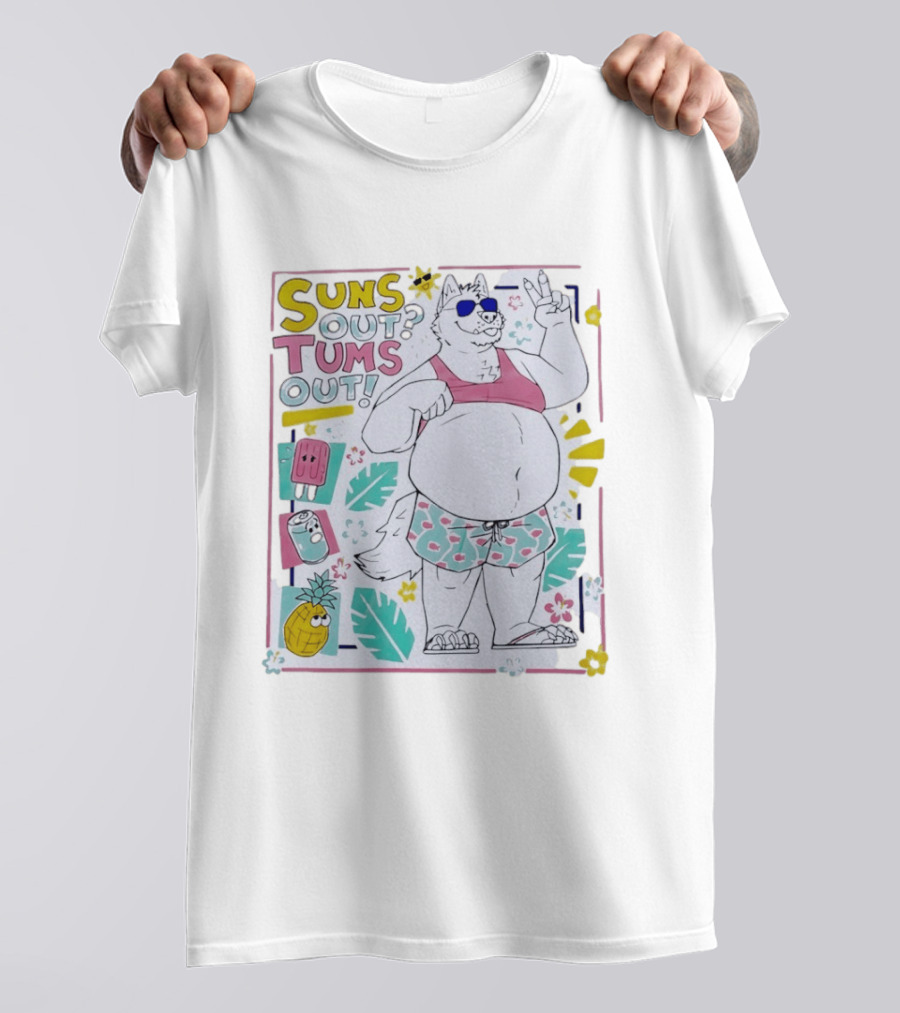 Suns Out Tums Out Husky In Sunglasses Popsicle Soda Pineapple Tropical Print T-Shirt