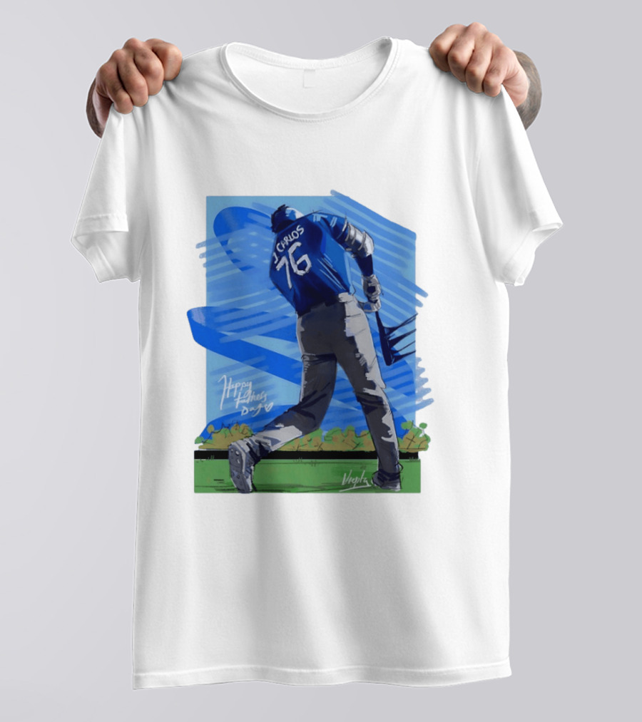 Carlos 76 Happy Fathers Day Baseball Player Sports T-Shirt