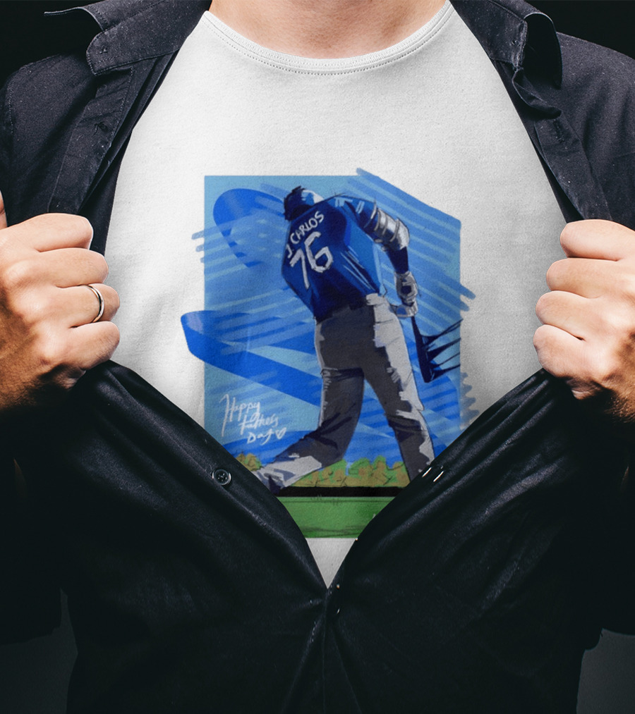 Carlos 76 Happy Fathers Day Baseball Player Sports T-Shirt