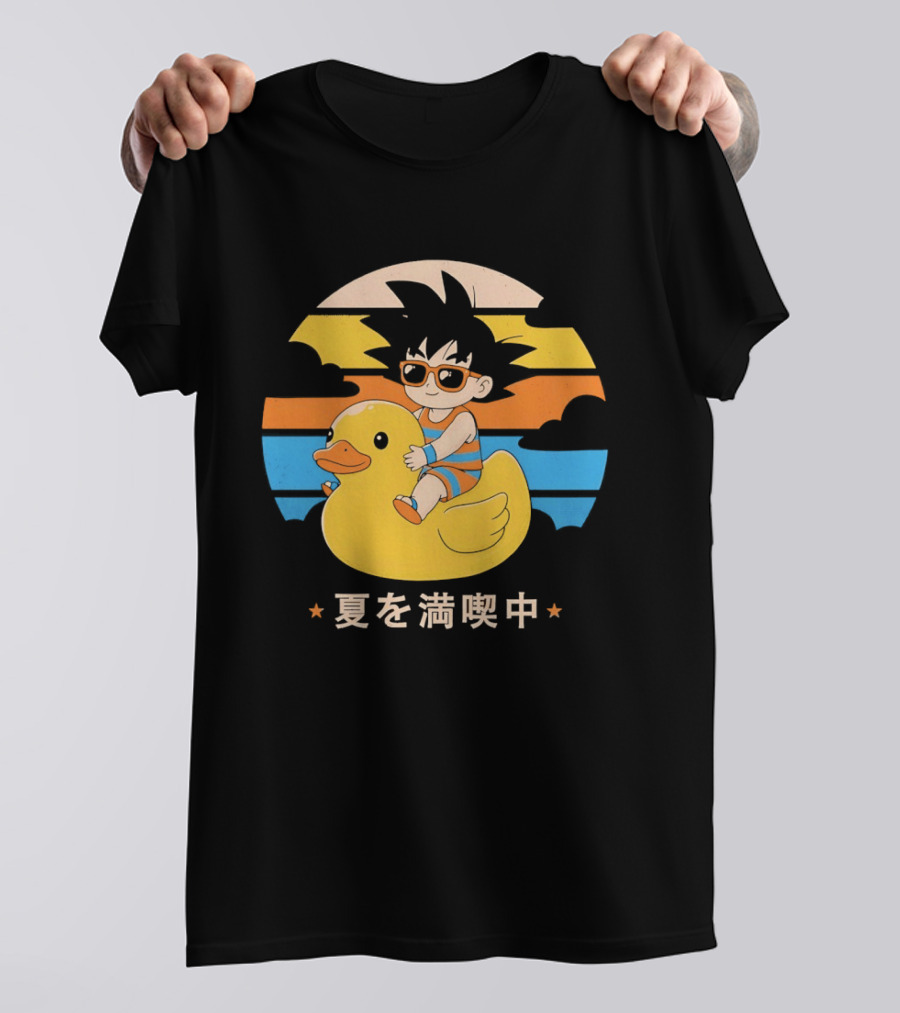 Young Goku Riding Rubber Duck At Sunset Enjoying Summer T-Shirt