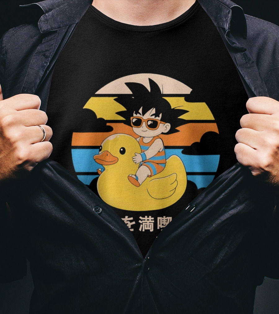 Young Goku Riding Rubber Duck At Sunset Enjoying Summer T-Shirt