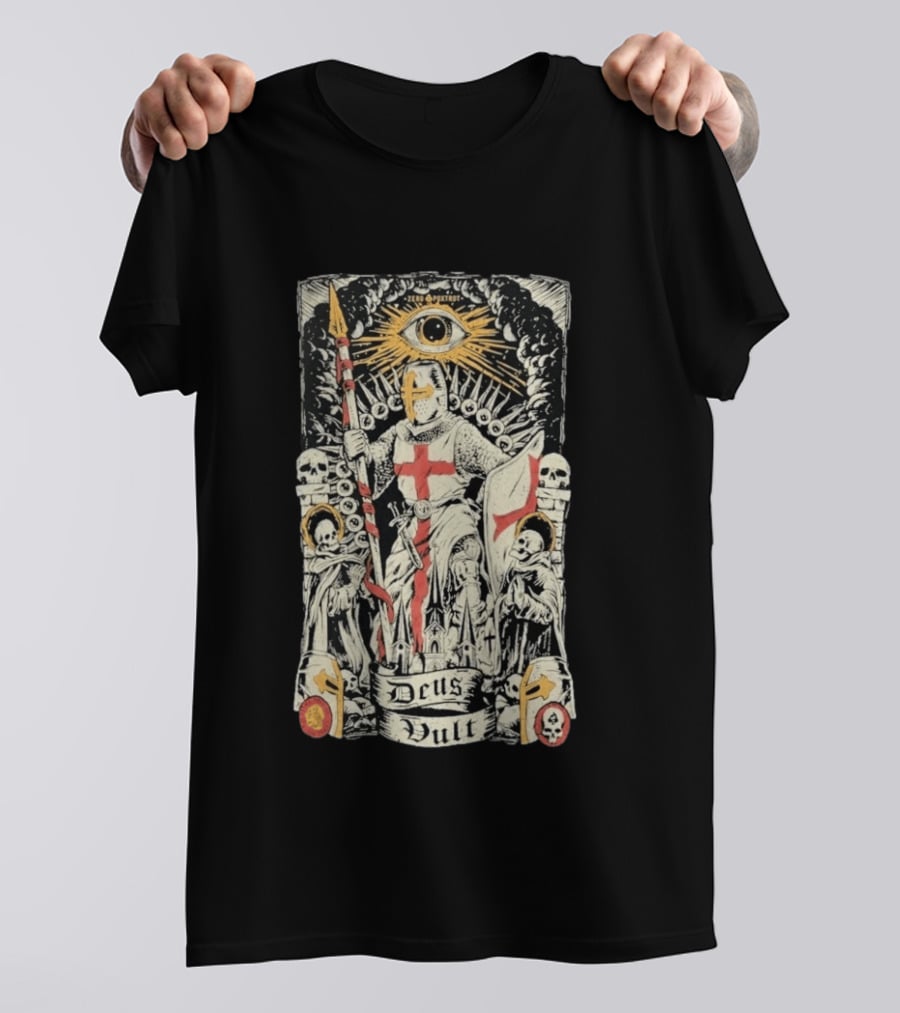 Zero Foxtrot Deus Vult Knight Templar Crusader With Eye Of Providence And Skulls T-Shirt