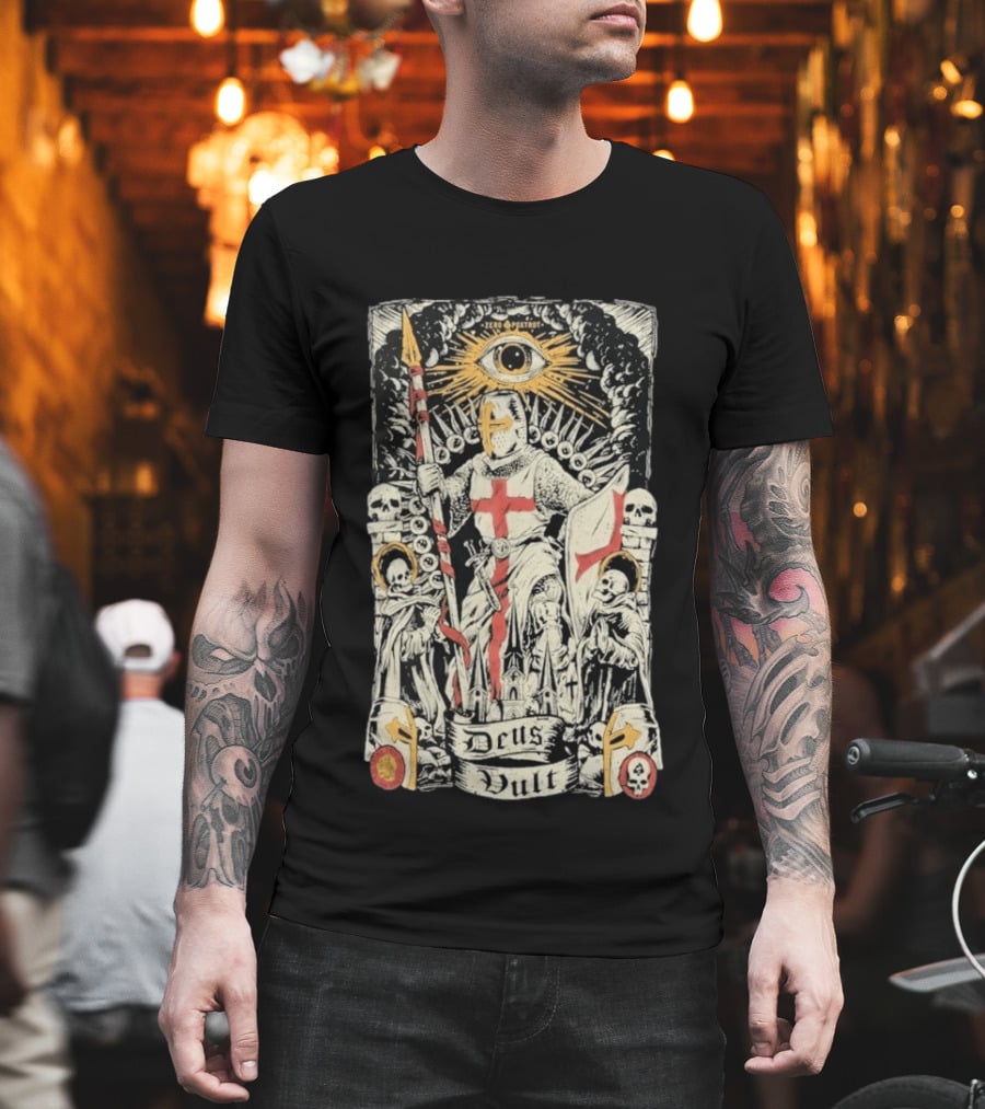 Zero Foxtrot Deus Vult Knight Templar Crusader With Eye Of Providence And Skulls T-Shirt
