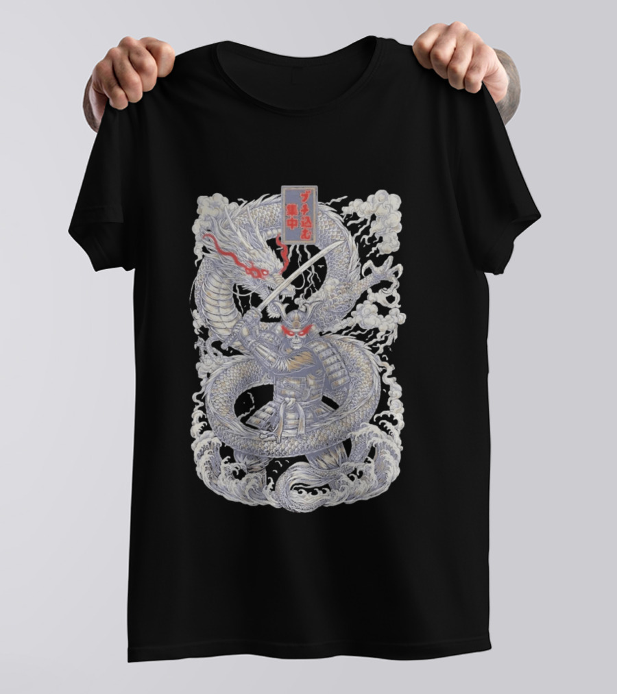 Zero Foxtrot Focused Fury Samurai Dragon Japanese Kanji T-Shirt