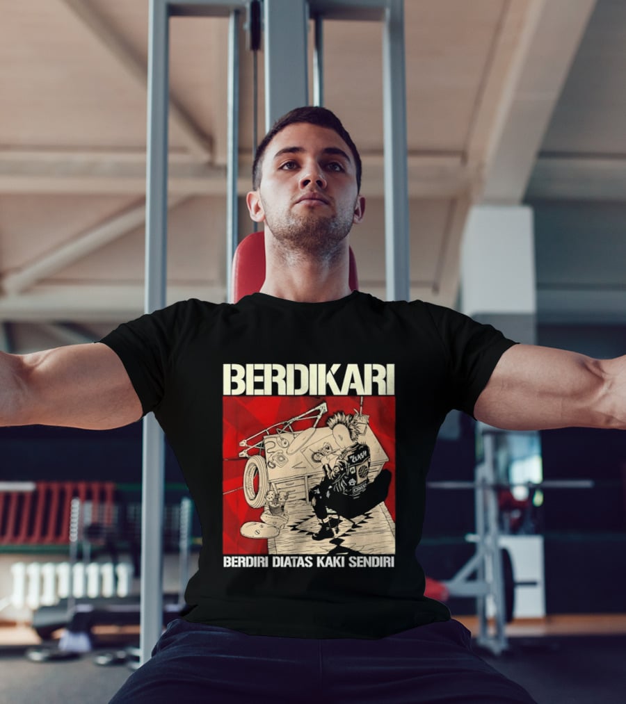Berdikari Berdiri Diatas Kaki Sendiri Red Checkerboard Racing Motif T-Shirt