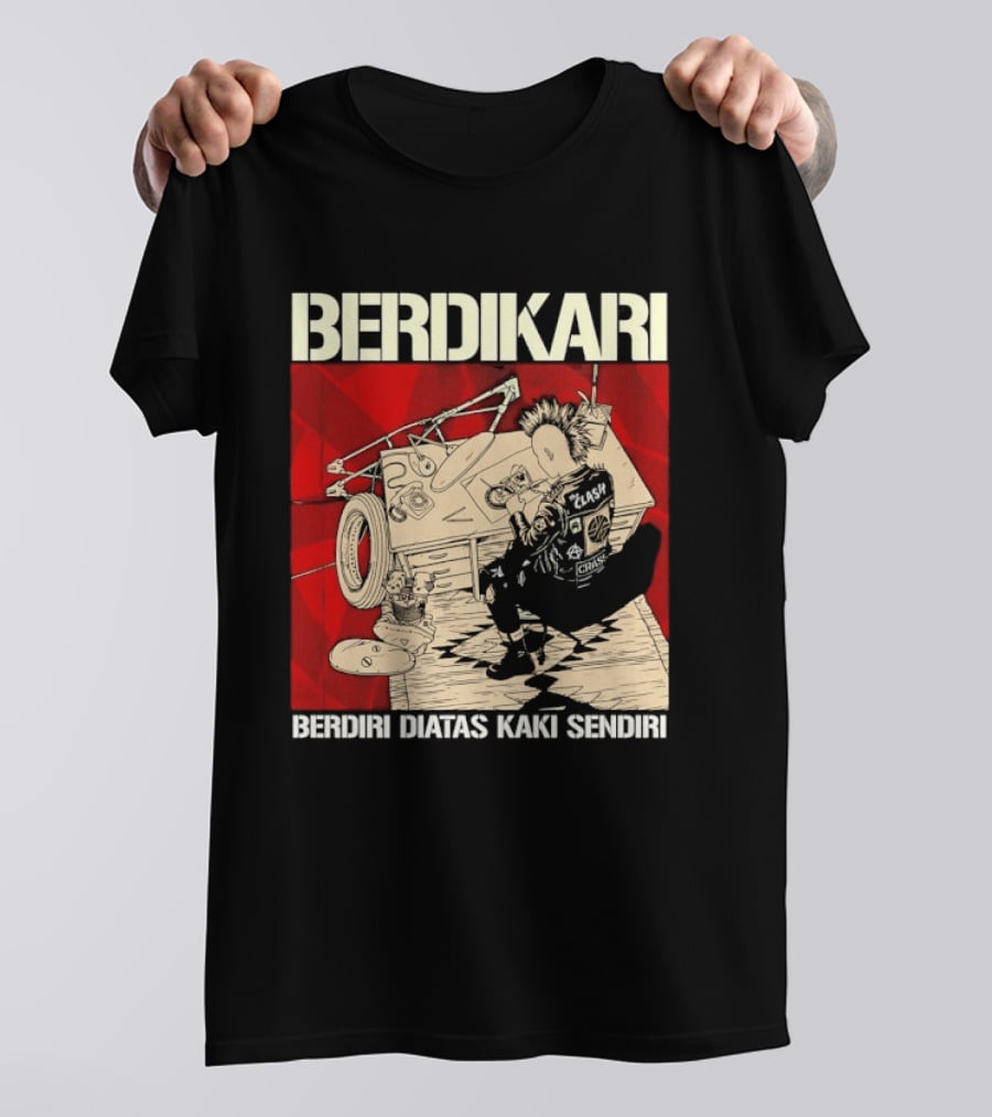 Berdikari Berdiri Diatas Kaki Sendiri Red Checkerboard Racing Motif T-Shirt