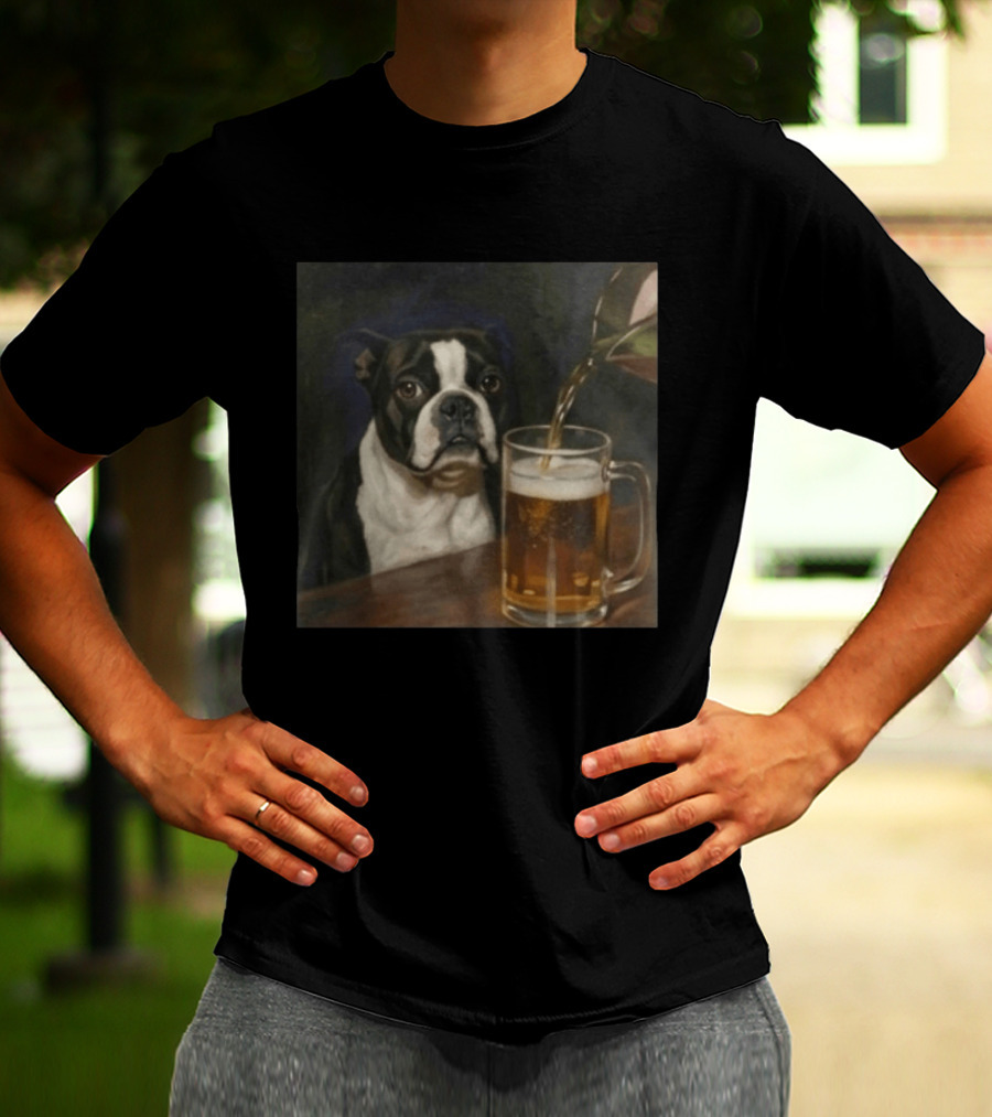 Boston Terrier Drinking Beer T-Shirt