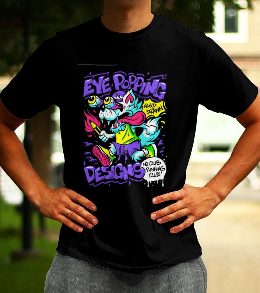 Eye Popping Wolf Hand Drawn No Club Running Club T-Shirt