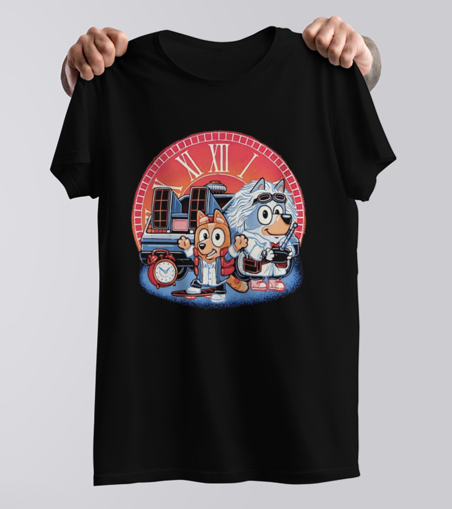 Bluey And Chilli Bark In Time Doc Brown Marty McFly T-Shirt