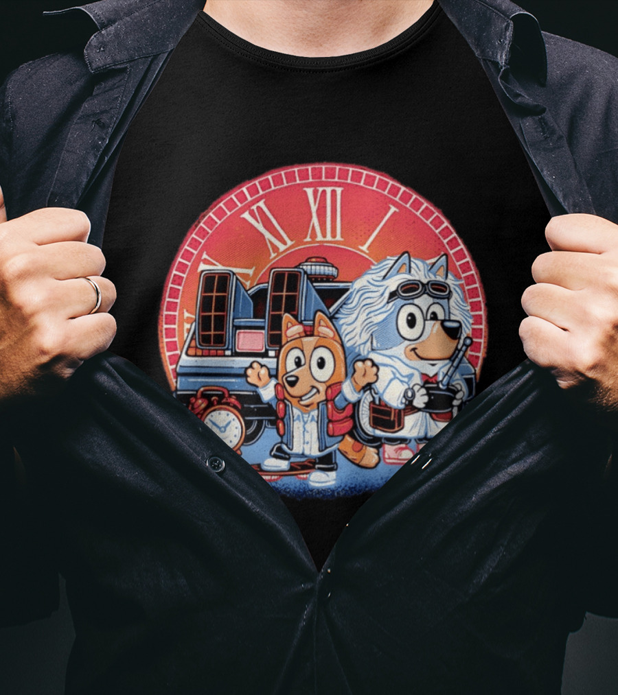 Bluey And Chilli Bark In Time Doc Brown Marty McFly T-Shirt