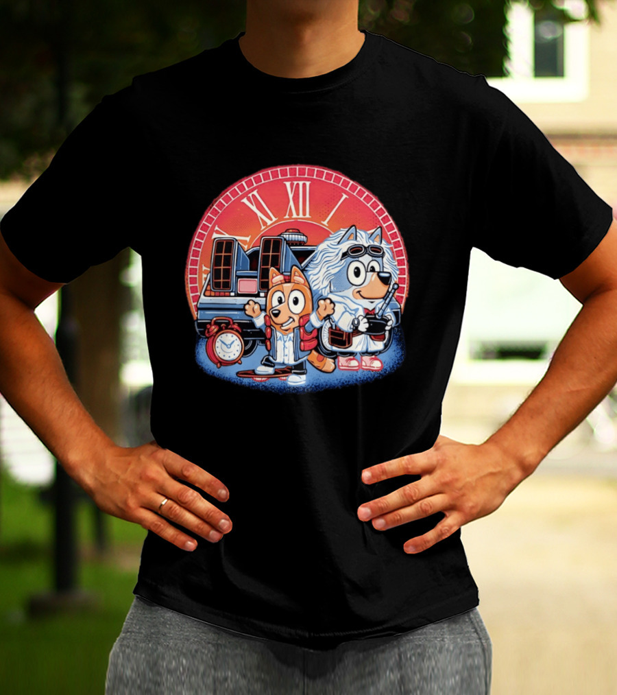 Bluey And Chilli Bark In Time Doc Brown Marty McFly T-Shirt