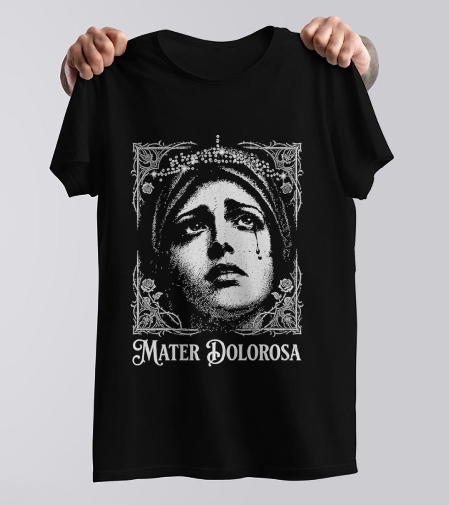 Mater Dolorosa Gothic Crying Virgin Mary Rhinestone T-Shirt