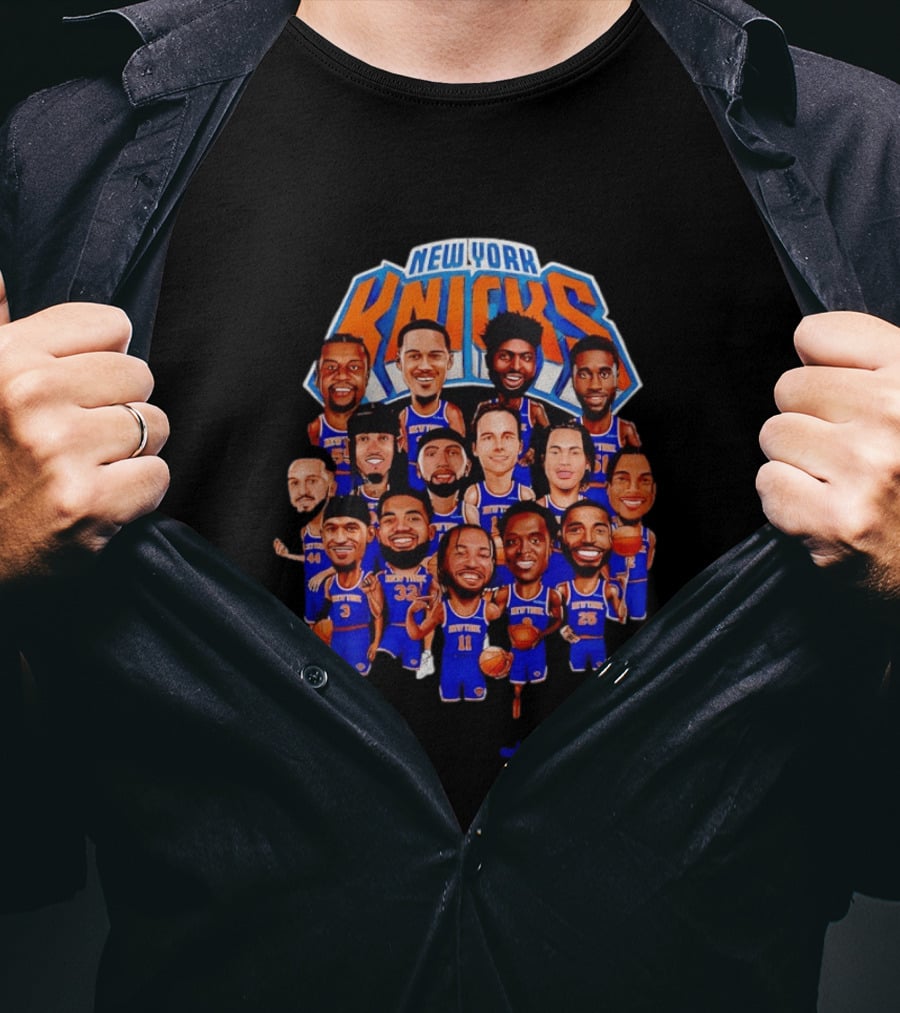 New York Knicks NBA Caricature Roster Jalen Brunson Karl Anthony Towns T-Shirt