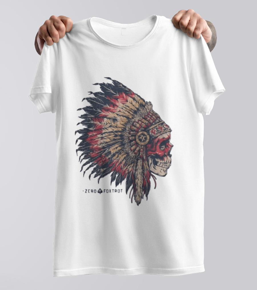 Zero Foxtrot Skull In Feathered Headdress T-Shirt