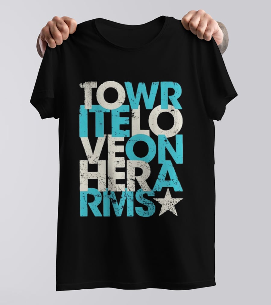 Tower Love Hero Arms Distressed Text Star T-Shirt
