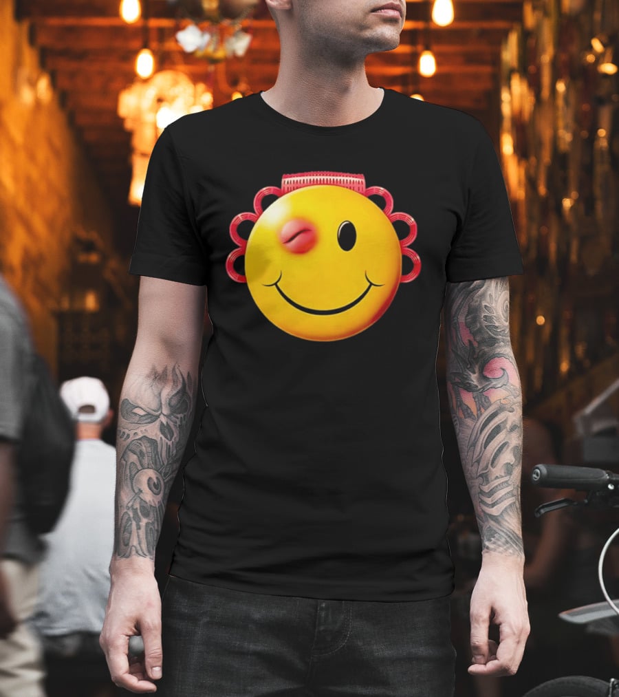 Winking Smiley Face Emoji With Hair Rollers T-Shirt