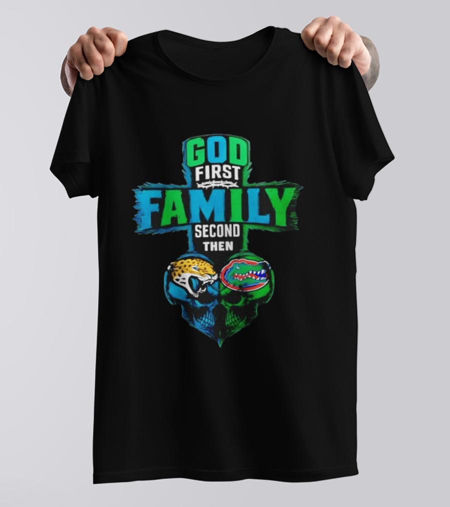 God First Family Second Jacksonville Jaguars Florida Gators Skull Heart T-Shirt