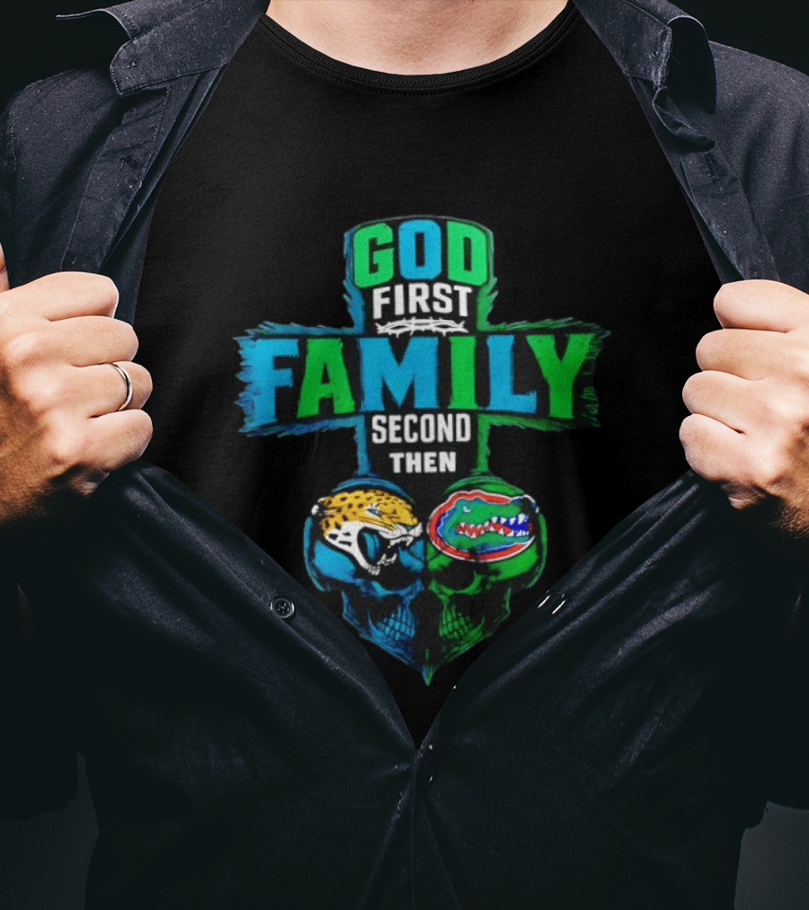 God First Family Second Jacksonville Jaguars Florida Gators Skull Heart T-Shirt