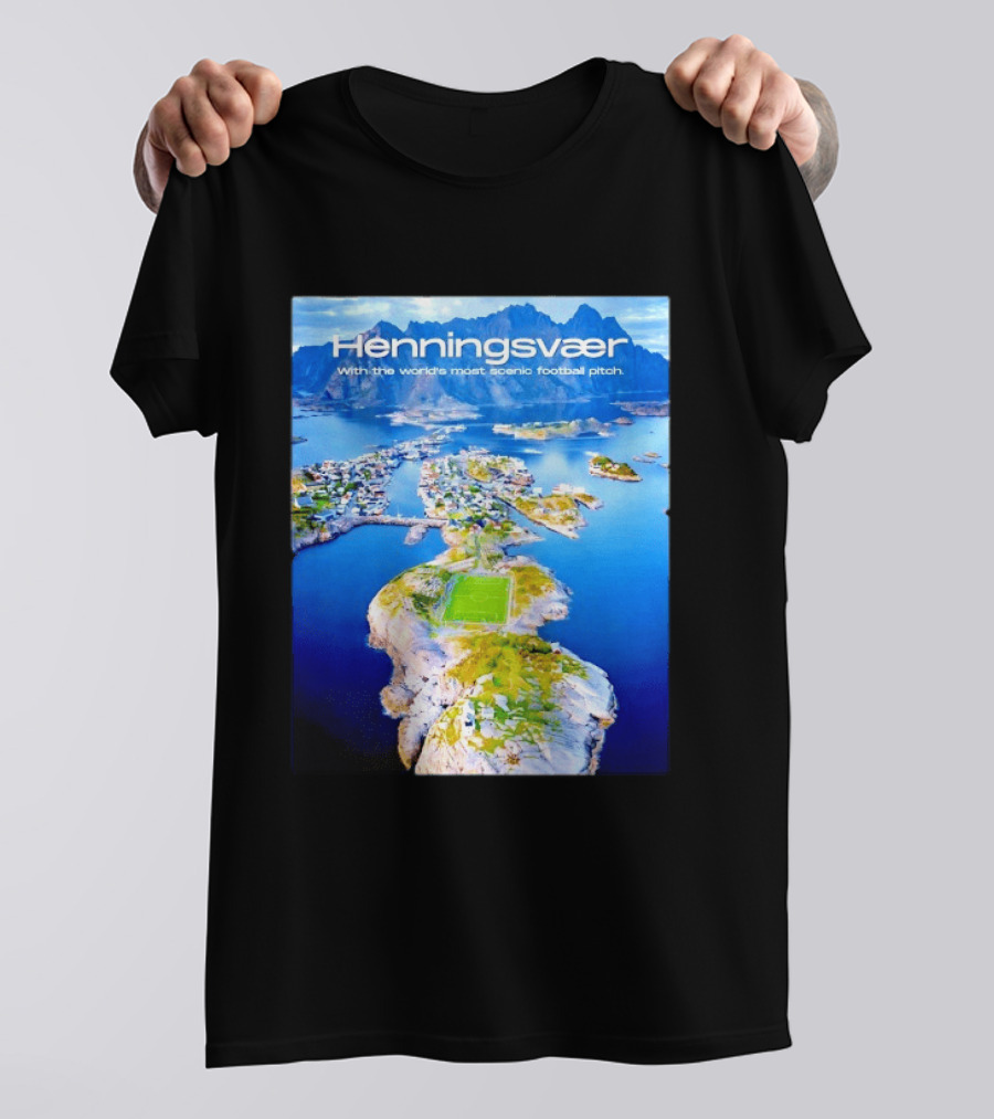 Henningsvaer With The World's Most Scenic Football Pitch Aerial View T-Shirt