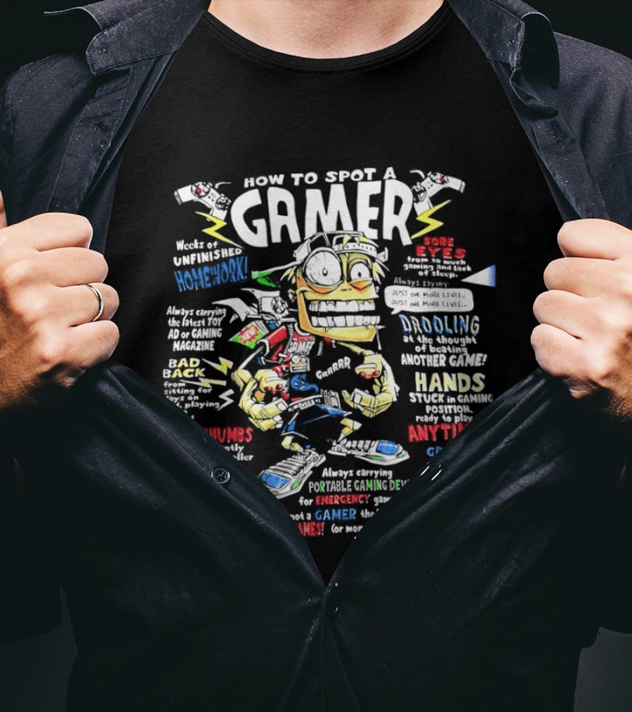 How To Spot A Gamer Headset Power Up XP Pro Gamer At Heart Caffeine Boost Dominate The Gamepad T-Shirt
