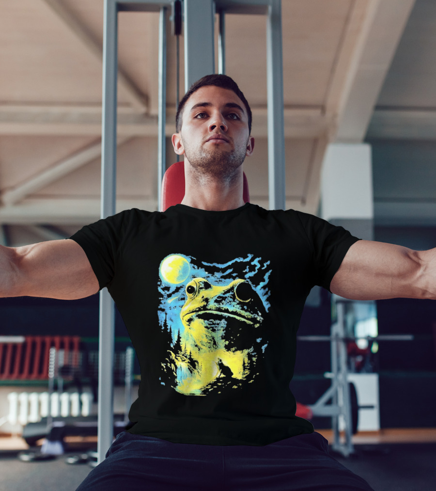Howling Wolf Frog Moon Night Scene Surreal Fantasy T-Shirt