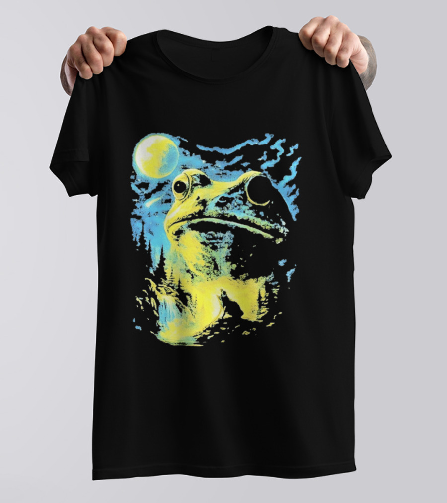 Howling Wolf Frog Moon Night Scene Surreal Fantasy T-Shirt