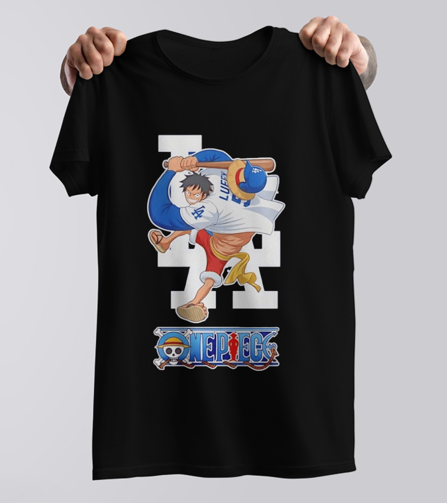 Luffy One Piece LA Baseball Crossover Dodgers T-Shirt