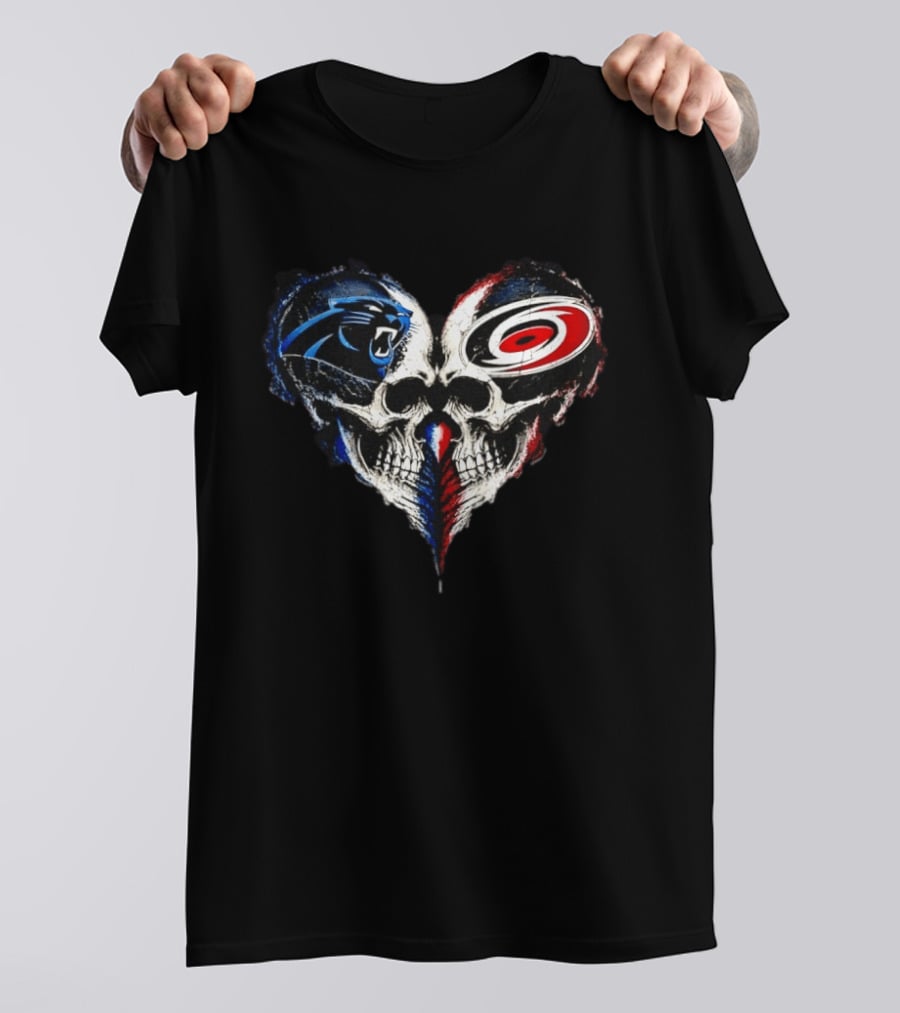 Carolina Panthers And Carolina Hurricanes Heart Skulls T-Shirt