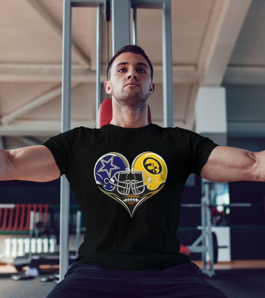 Dallas Cowboys And Iowa Hawkeyes Helmet Heart T-Shirt
