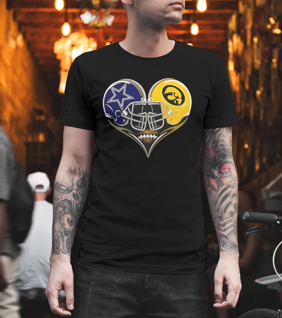 Dallas Cowboys And Iowa Hawkeyes Helmet Heart T-Shirt