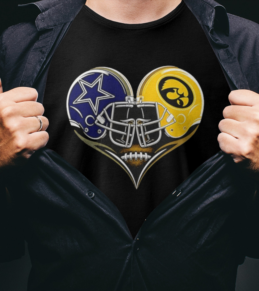 Dallas Cowboys And Iowa Hawkeyes Helmet Heart T-Shirt