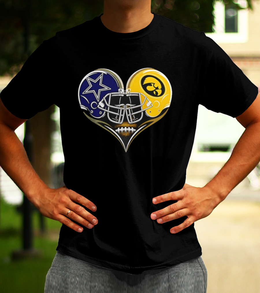 Dallas Cowboys And Iowa Hawkeyes Helmet Heart T-Shirt