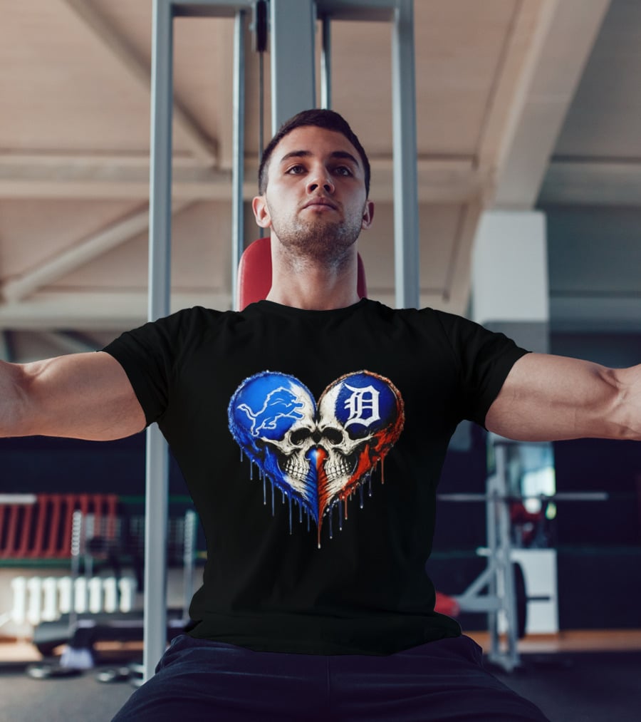 Detroit Lions And Detroit Tigers Skull Heart T-Shirt
