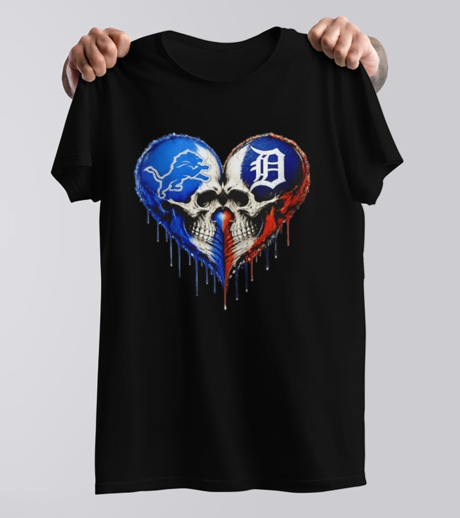 Detroit Lions And Detroit Tigers Skull Heart T-Shirt