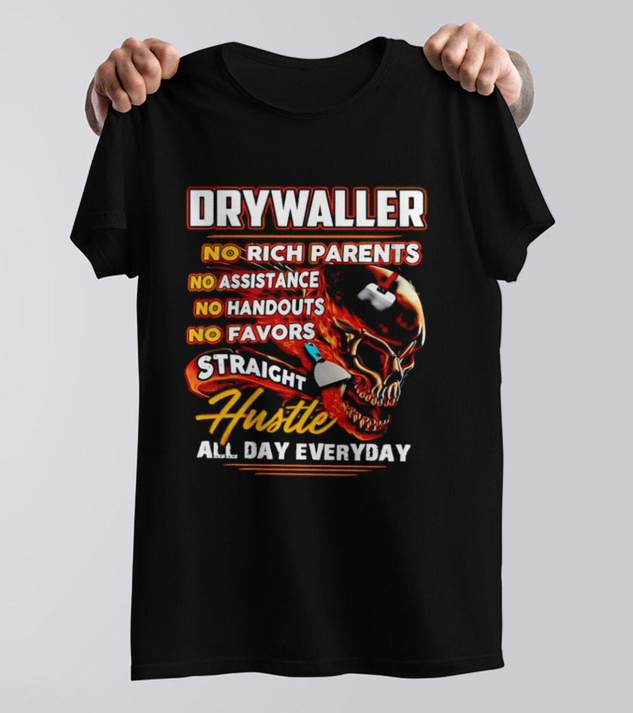 Drywaller Skull Holding Trowel Straight Hustle T-Shirt