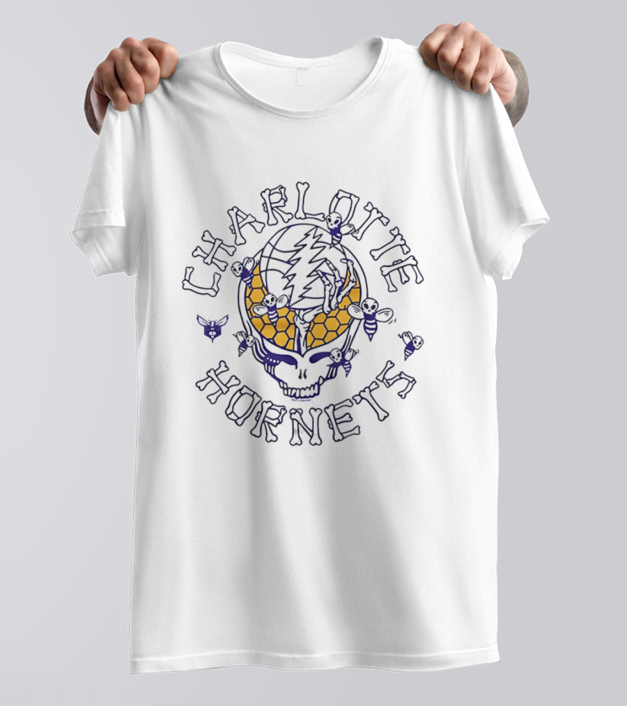Charlotte Hornets Grateful Dead Steal Your Face Skull Honeycomb Bee T-Shirt