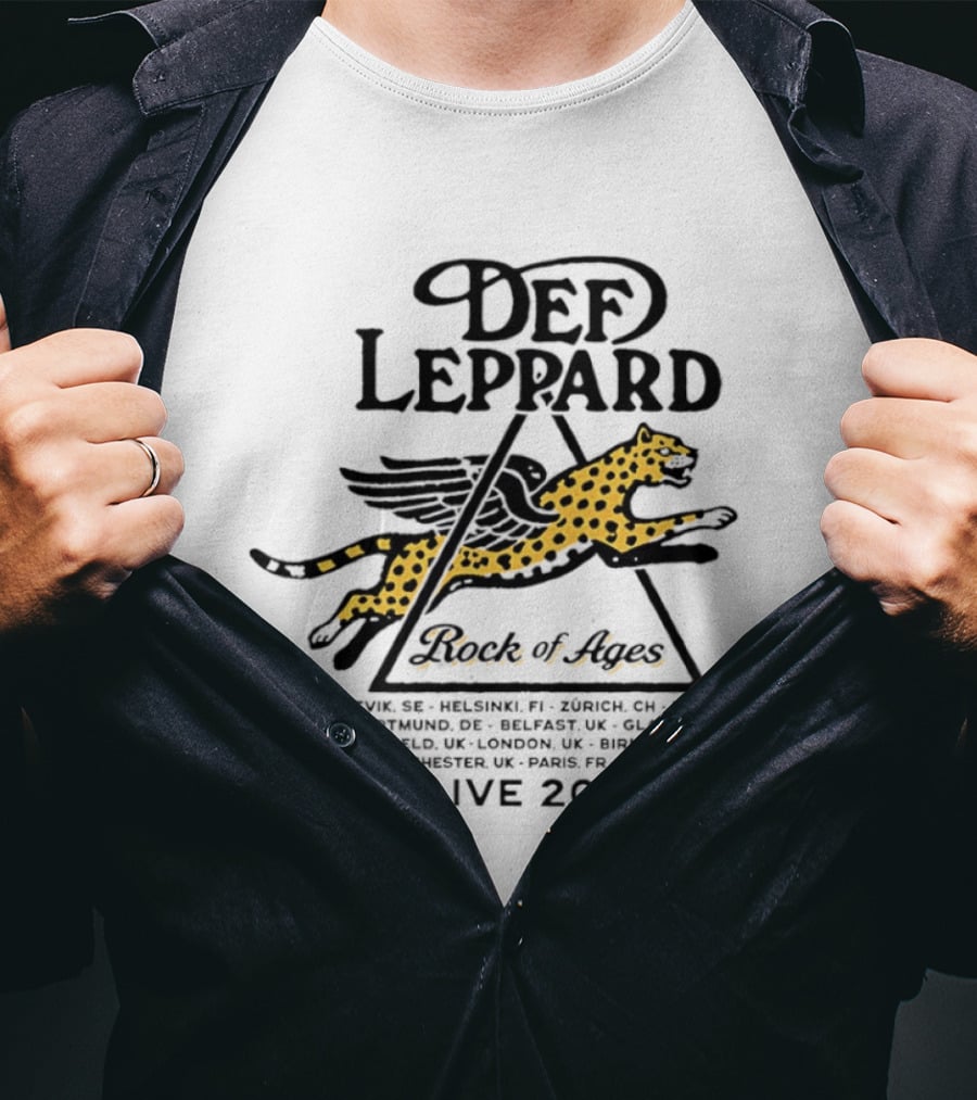Def Leppard Rock Of Ages Live 2026 Tour Helsinki Zurich Belfast London Paris Wagon T-Shirt