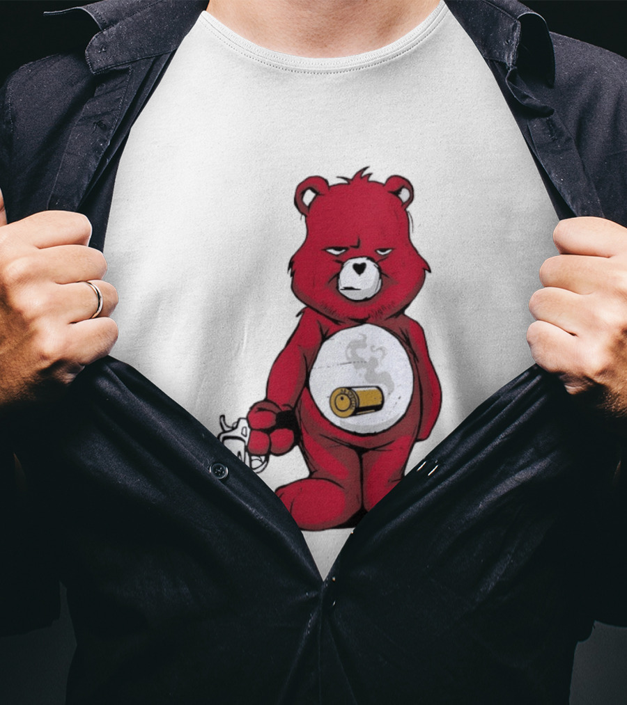 Red Bear With Revolver .38 Special Bullet Smoke T-Shirt