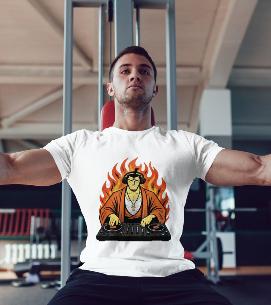 Samurai Jack DJing With Headphones Fire Music Mixer T-Shirt