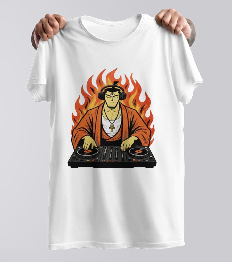 Samurai Jack DJing With Headphones Fire Music Mixer T-Shirt